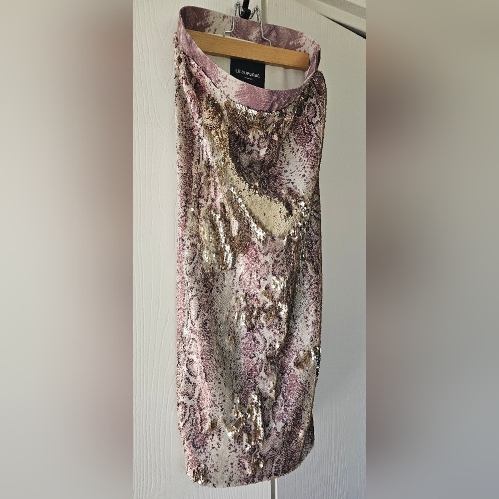 Revolve Le Superbe Liza Column Gold Sequined Snake Print Skirt Sz XS - Picture 5 of 12